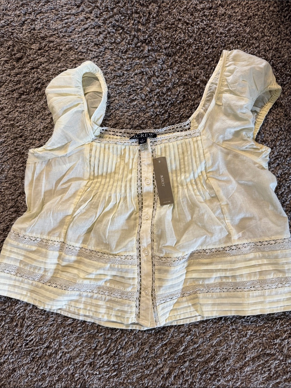 J. Crew pale yellow Pintuck & Lace Button-Front Cotton Blouse - Picture 1 of 2